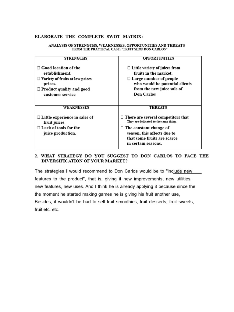 SWOT Analysis of Don Carlos Fruit Shop | PDF