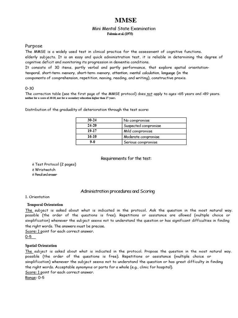MMSE Manual for Cognitive Assessment | PDF | Cognition | Cognitive Science