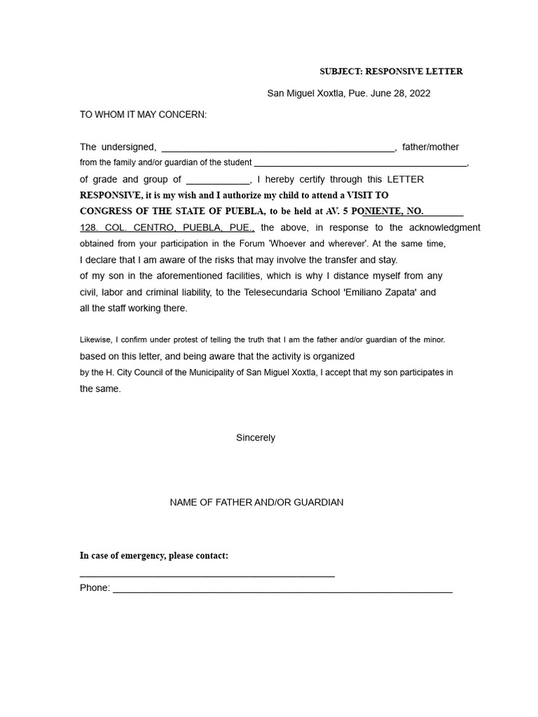 School Responsibility Letter | PDF