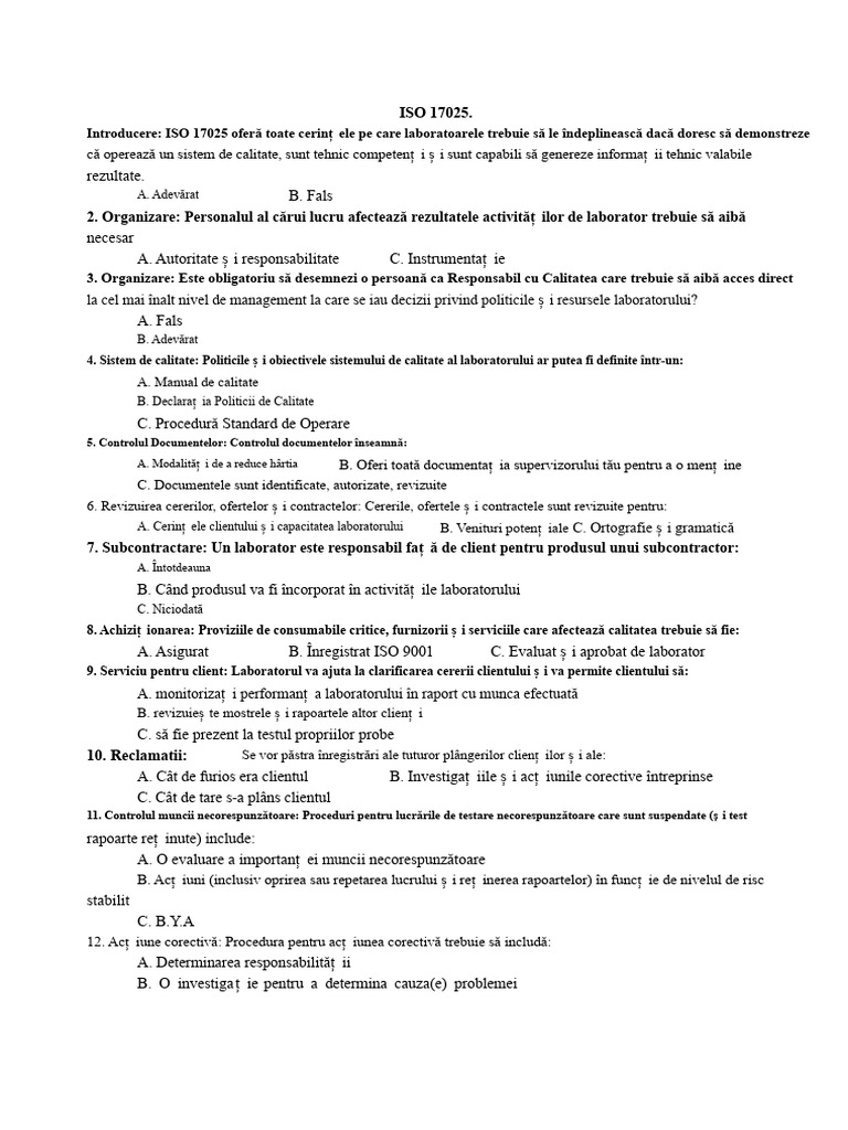 ISO 17025 Quiz PDF | PDF