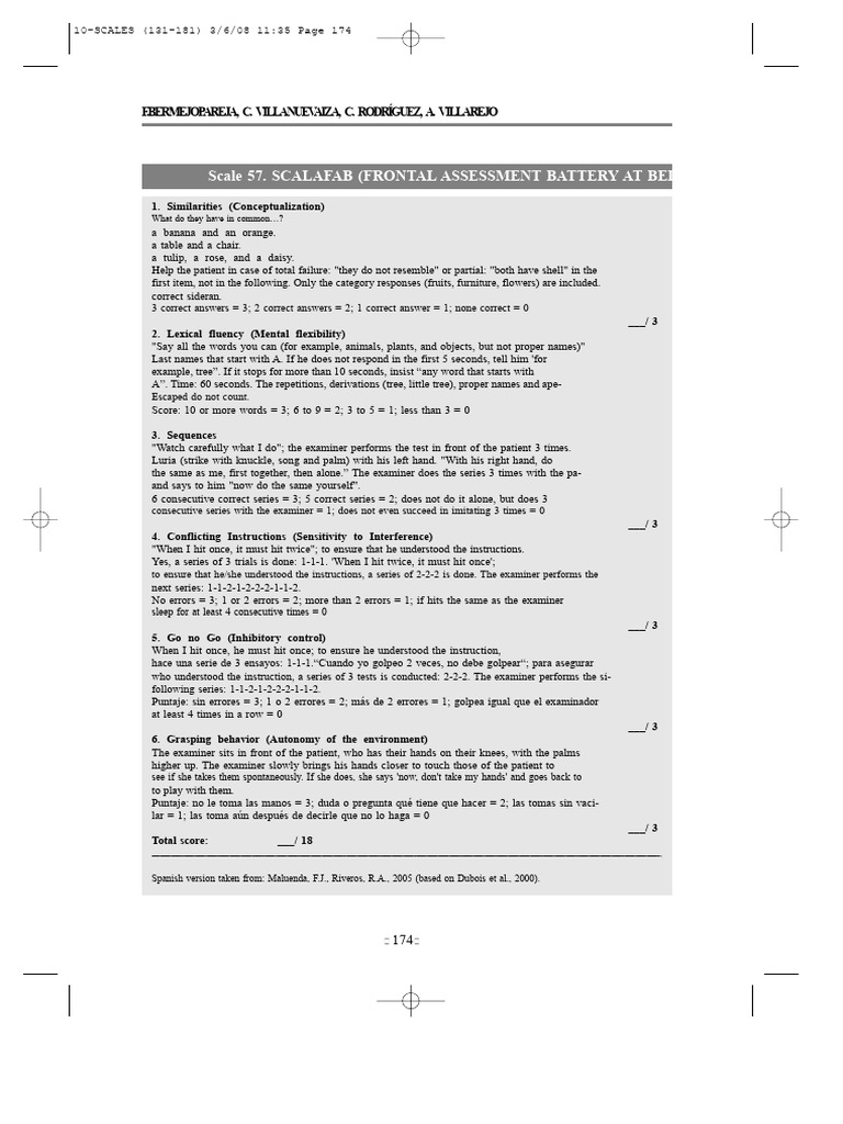 Frontal Assessment Battery Scales | PDF | Cognitive Science | Neuroscience