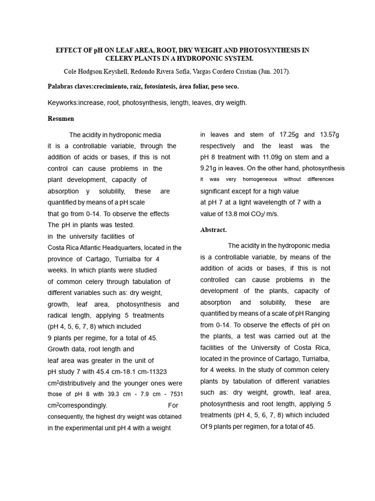 pH Effects on Celery Growth in Hydroponics | PDF | Soil | Hydroponics