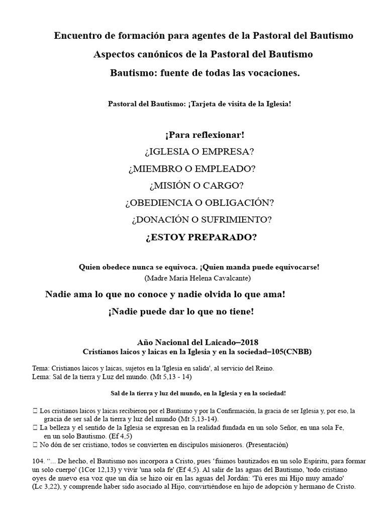Encuentro de Formación para Agentes de La Pastoral Del Bautismo A4 ...