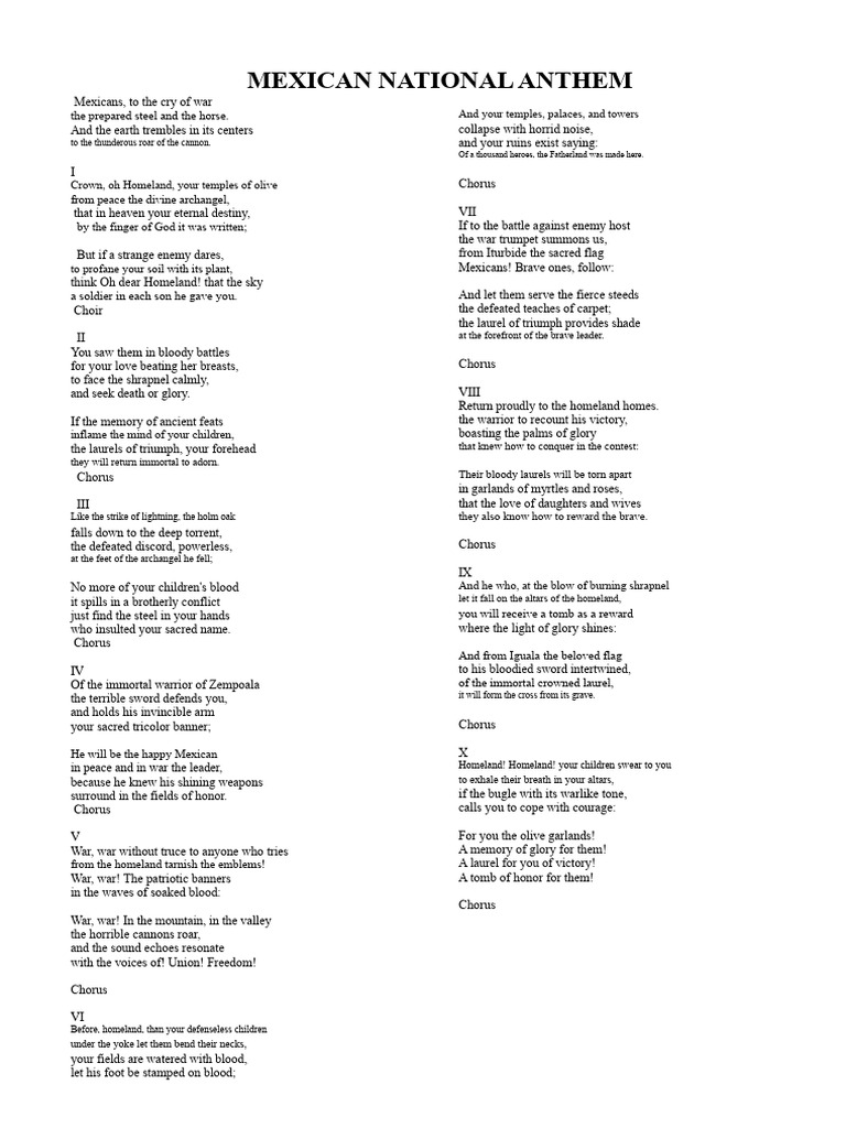 Mexican National Anthem Lyrics Analysis | PDF