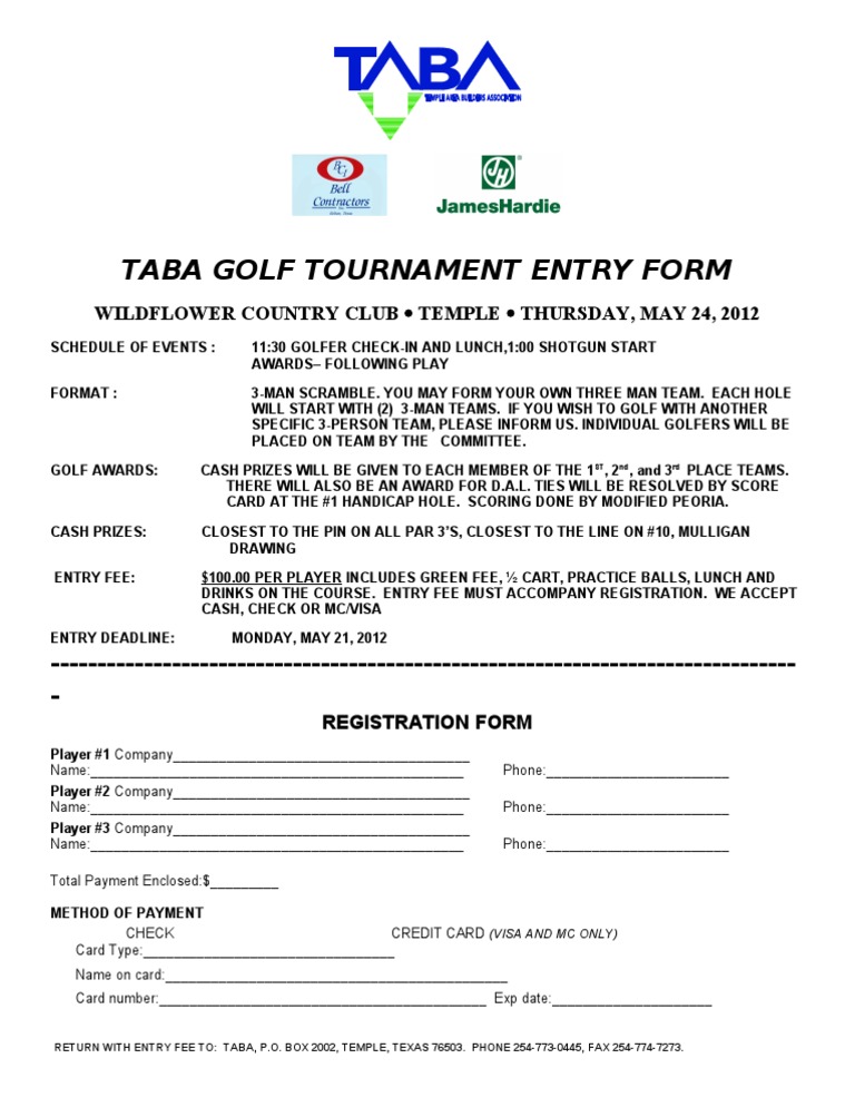 TABA Golf Tournament Entry Form | PDF | Sports & Recreation | Home & Garden