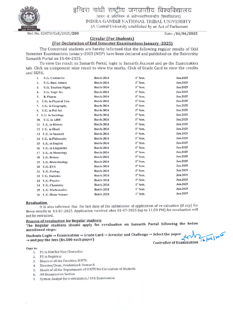 Cirrular (For Result Declaration of Some UG ESE Jan.-2025) | PDF