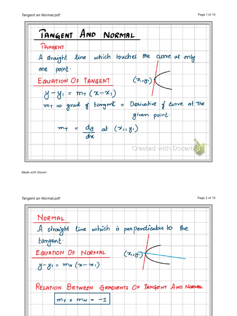 Tangent An Normal | PDF