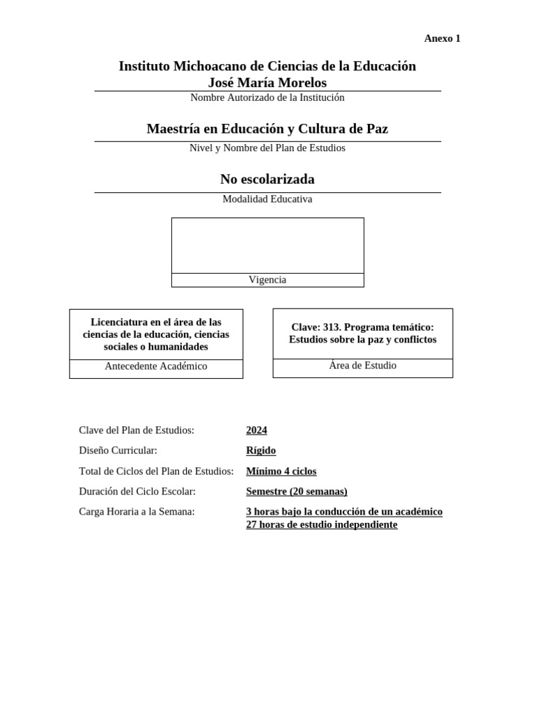 Maestría en Educación y Cultura de Paz | PDF | Plan de estudios | Paz