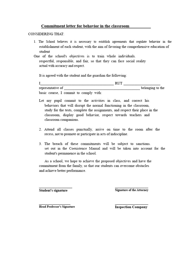 Letter of Commitment For Behavior 1 | PDF