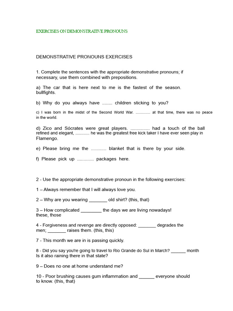 Demonstrative and Possessive Pronouns Exercises | PDF | Pronoun | Noun