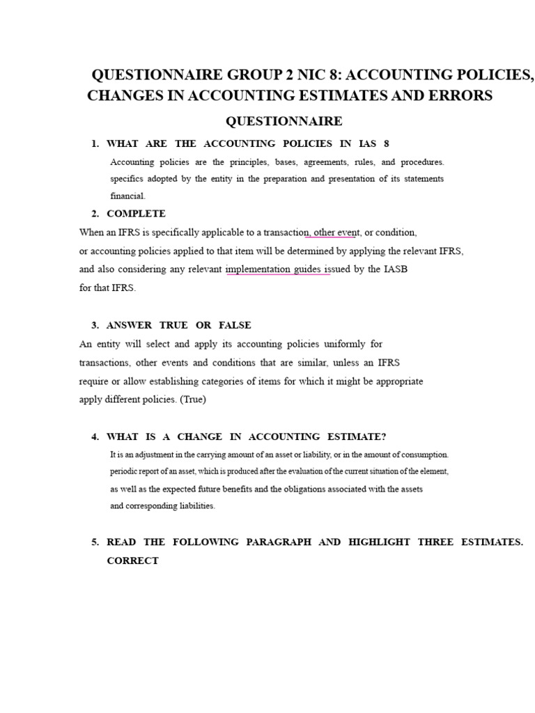 Questionnaire Group 2 Nic 8 | PDF | International Financial Reporting ...