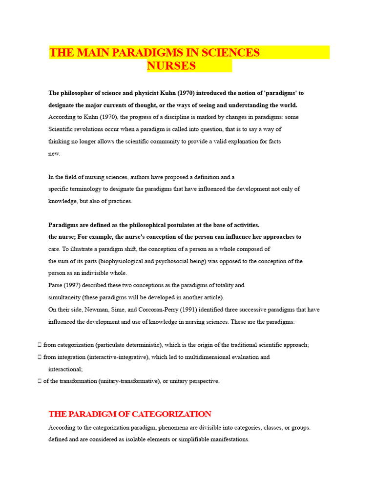 Key Nursing Paradigms Explained | PDF | Paradigm | Science