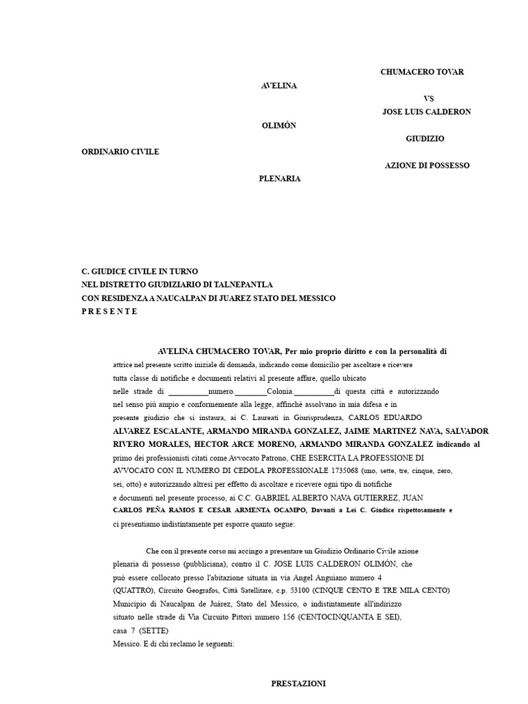 Iniziale Di Possesso Plenario Avelina | PDF
