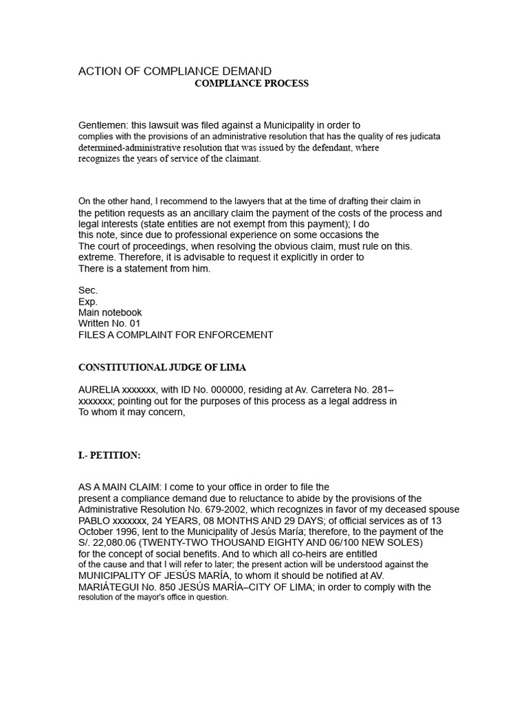 Demand For Action of Compliance | PDF | Lawsuit | Regulatory Compliance