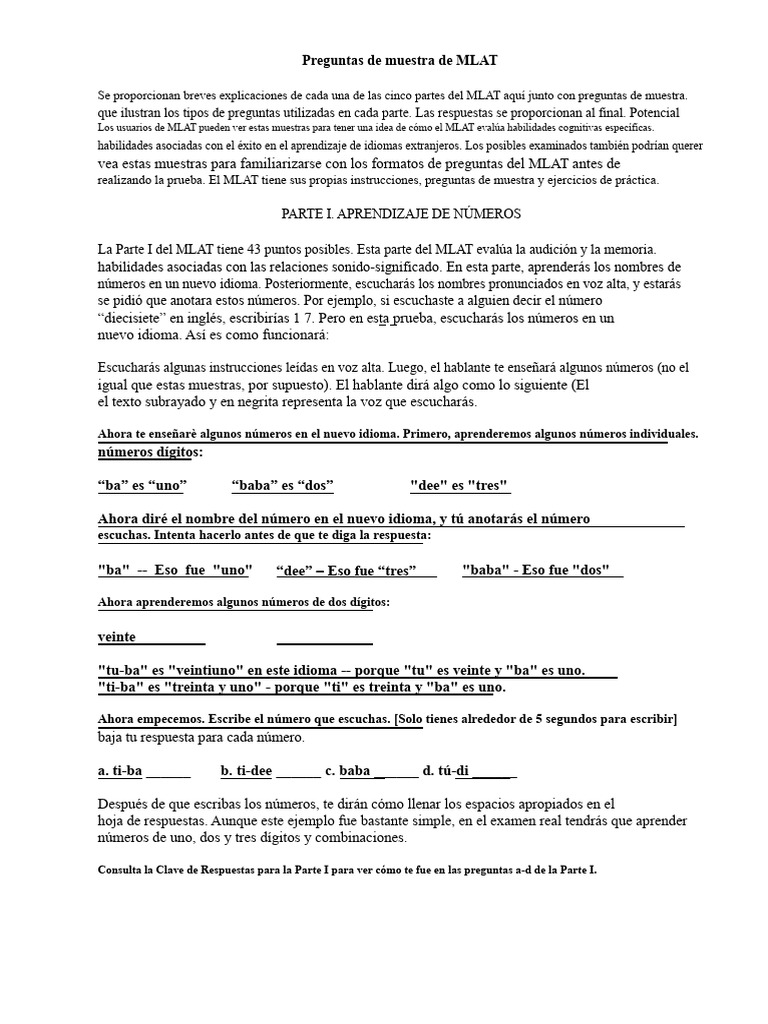 Ejemplos de Preguntas del MLAT | PDF | Aprendizaje | Idioma en Inglés