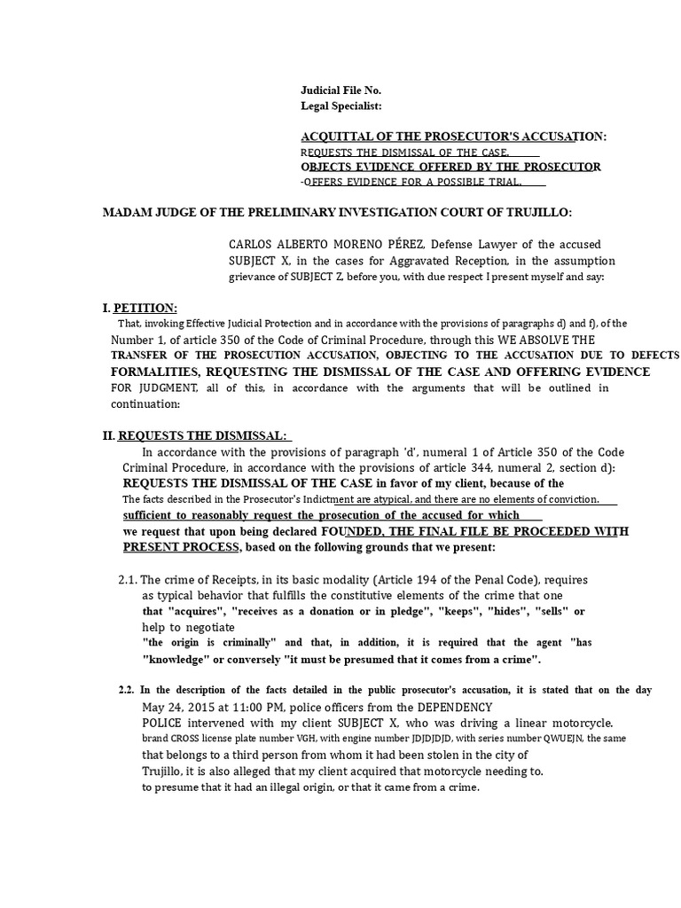 Acquittal Request in Criminal Case | PDF | Prosecutor | Criminal ...