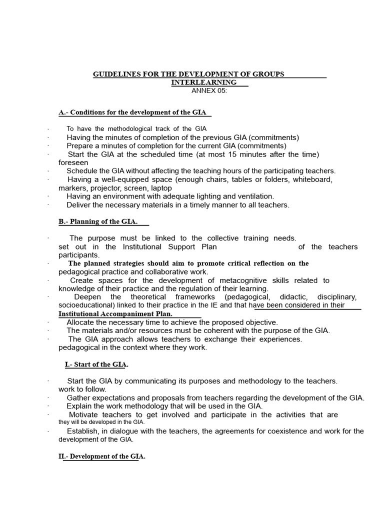 GUIDELINES FOR THE DEVELOPMENT OF INTERLEARNING GROUPS - A ASP | PDF ...