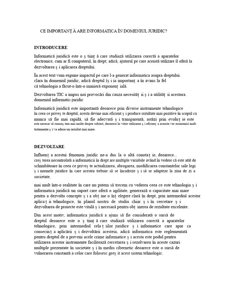 Ce Importanță Are Informatica În Domeniul Juridic | PDF