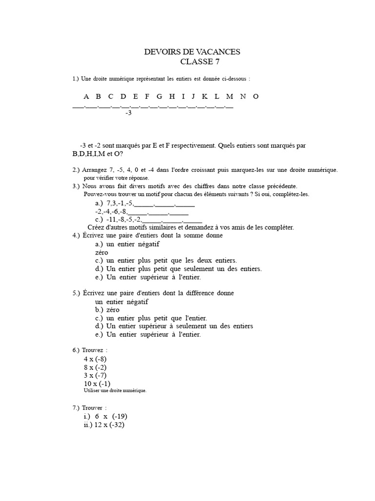 Exercices de mathématiques pour la classe 7 | PDF | Entier naturel ...