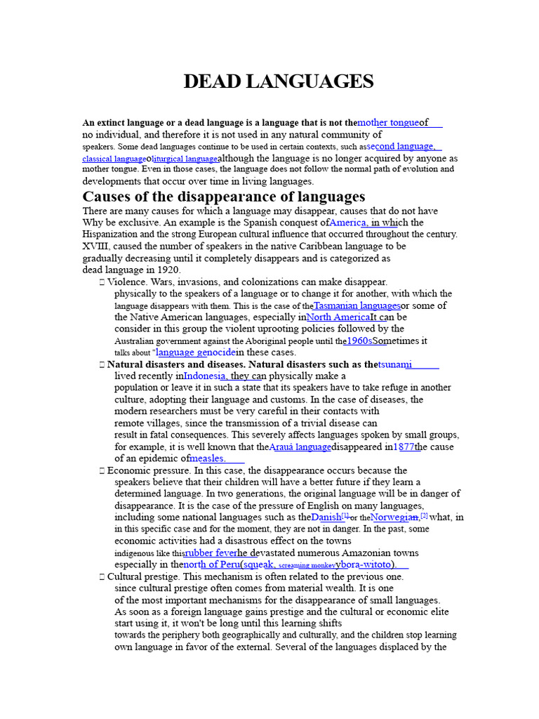 Understanding Dead Languages and Their Causes | PDF | Linguistics ...