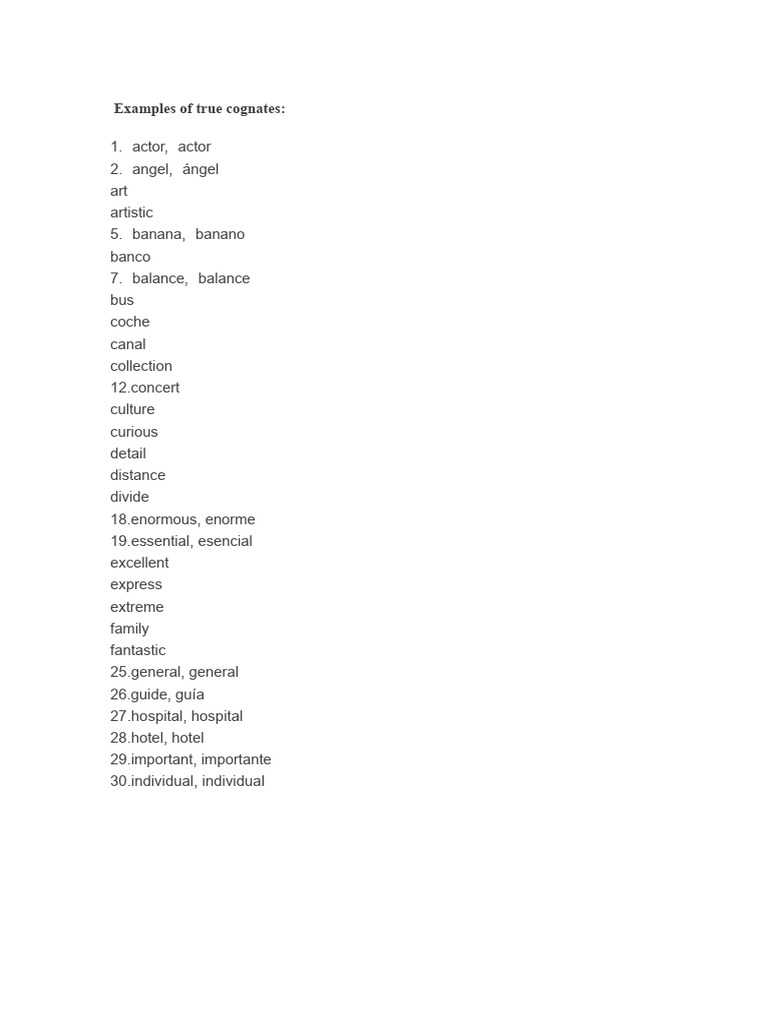 True Cognate Examples Explained | PDF
