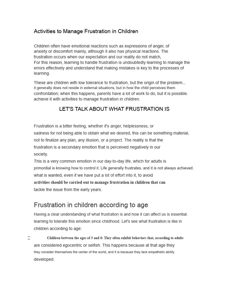 Activities to Help Kids Manage Frustration | PDF | Empathy | Anger
