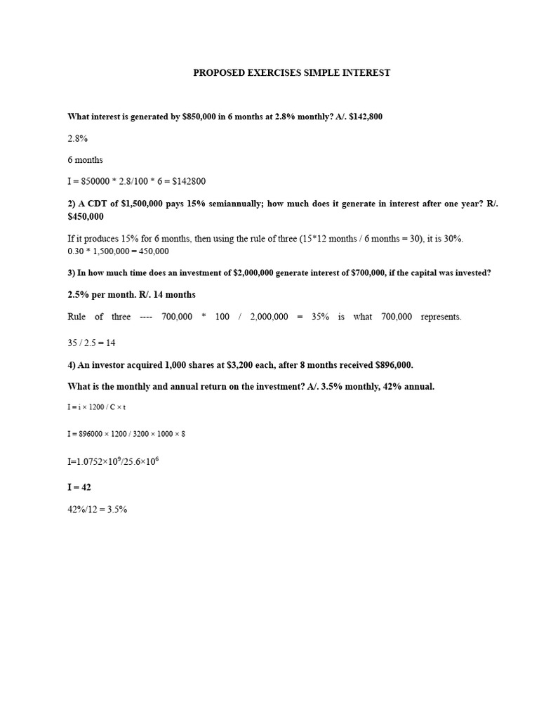 Simple Interest Calculation Examples | PDF | Interest | Interest Rates