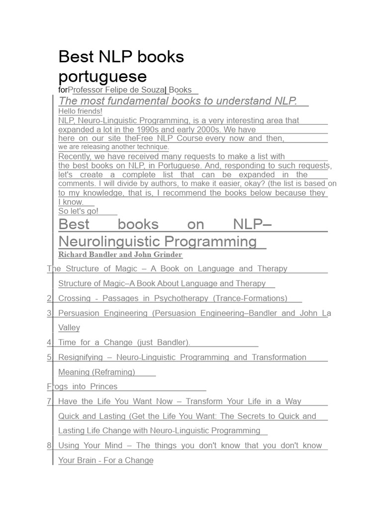 Top NLP Books in Portuguese | PDF | Neuro Linguistic Programming