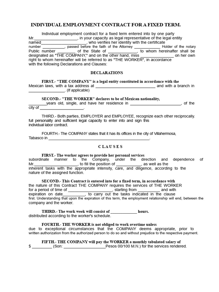 Fixed-Term Employment Contract Template | PDF | Employment | Labour Law