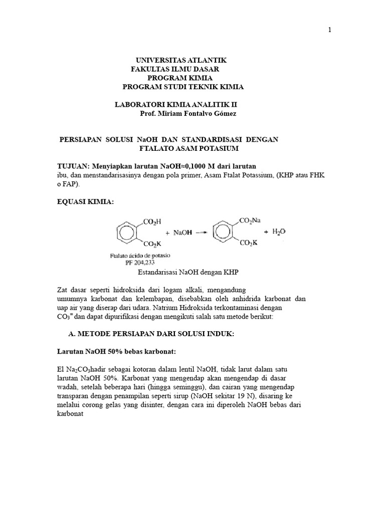 Persiapan dan Standardisasi NaOH 0,100 M | PDF