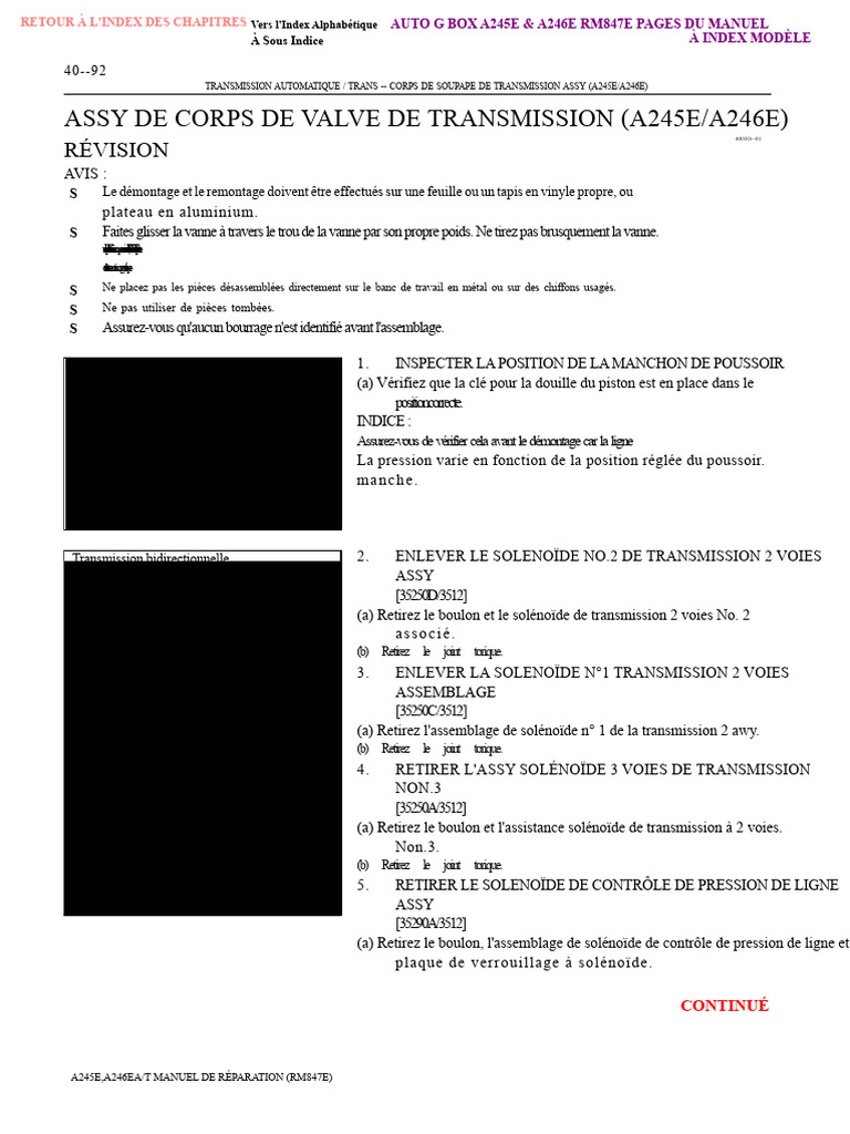 Corolla Boîte de Vitesses Automatique A245e & A246er M847e114 PDF | PDF ...