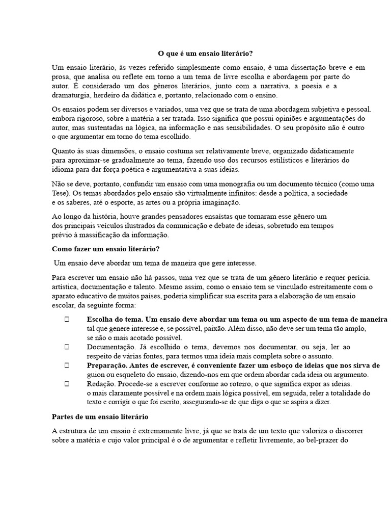 O que é um ensaio literário? | PDF | Ensaios | Método científico