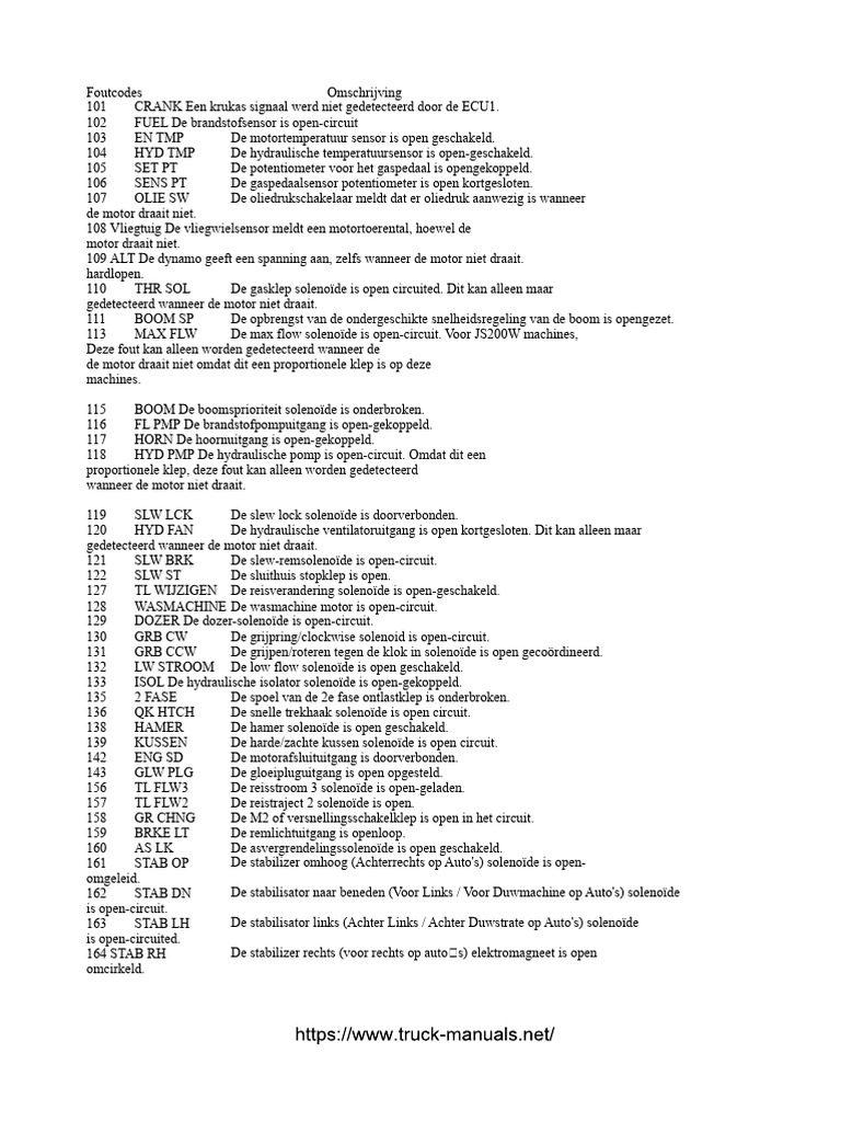 JCB J-Serie Graafmachine Foutcodes DTC | PDF