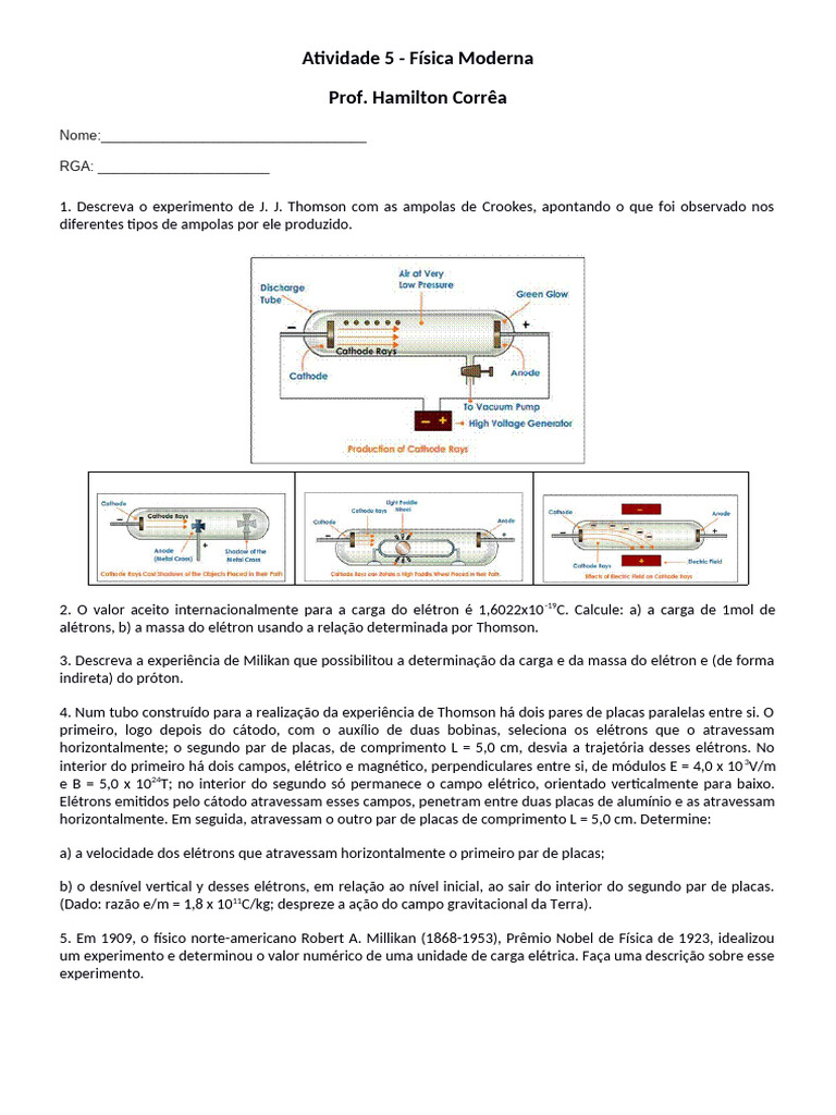 Experimentos de Thomson e Millikan em Física | PDF