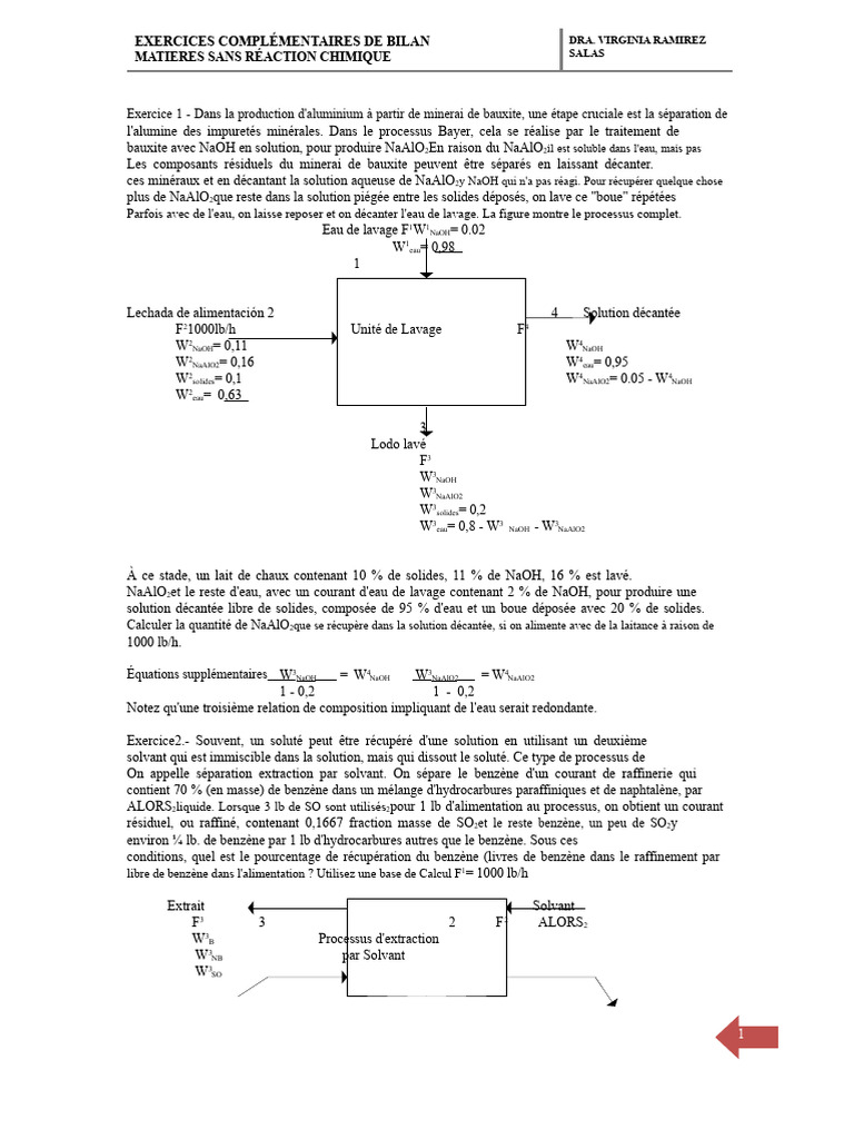 Exercices de bilan matière sans réaction chimique | PDF | Acide ...