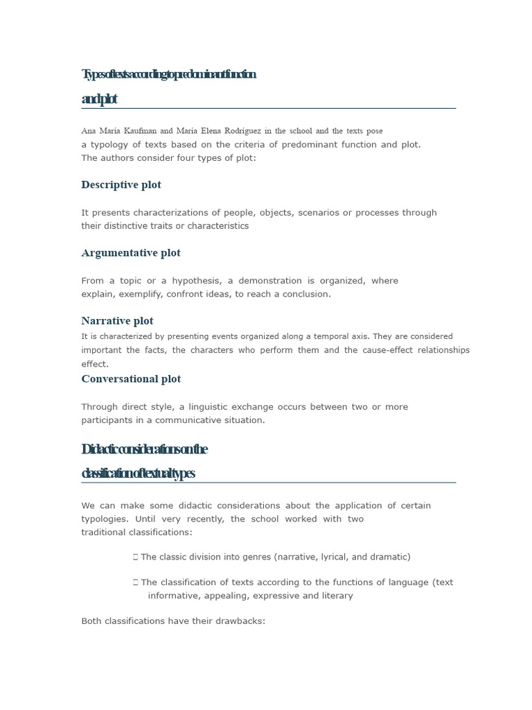 Types of Texts According To Predominant Function and Plot | PDF ...
