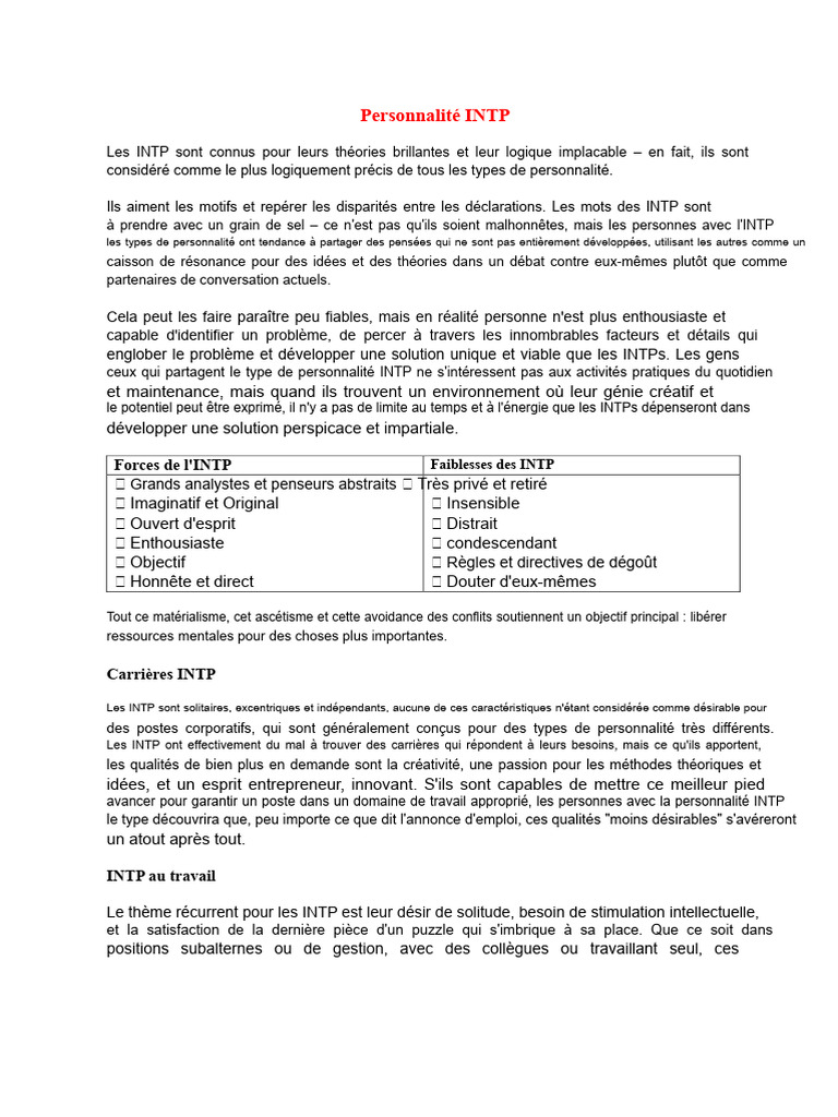 Comprendre la personnalité INTP | PDF | Motivation | Motivant