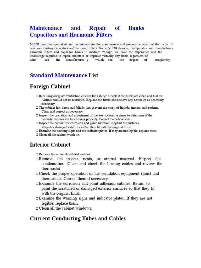 Capacitor Bank Maintenance Guide | PDF | Capacitor | Electrical Components