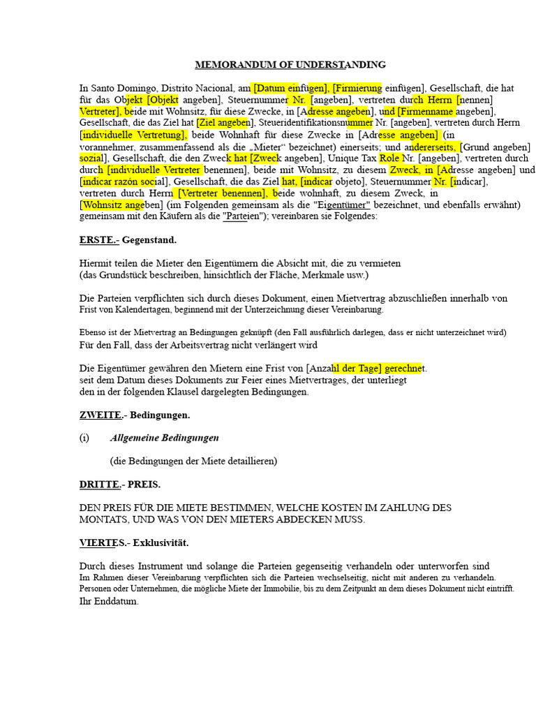 Memorandum of Understanding: Frist Von Kalendertagen, Beginnend Mit Der ...