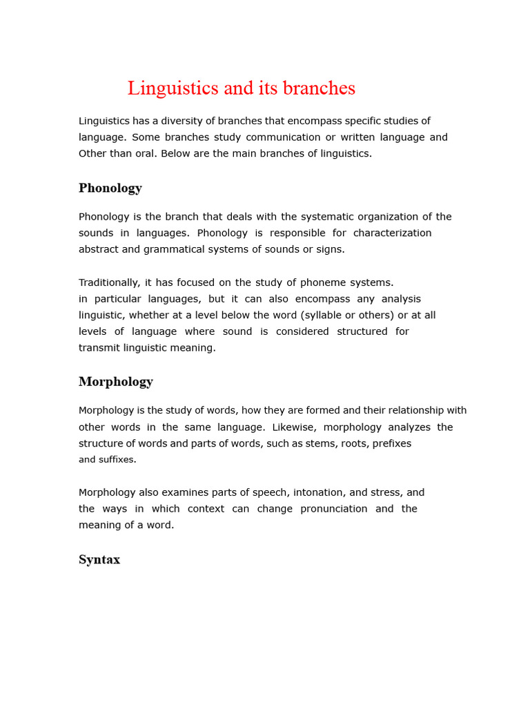 Branches of Linguistics Explained | PDF | Linguistics | Semantics