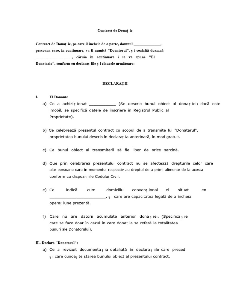 Format de Contract de Donație | PDF