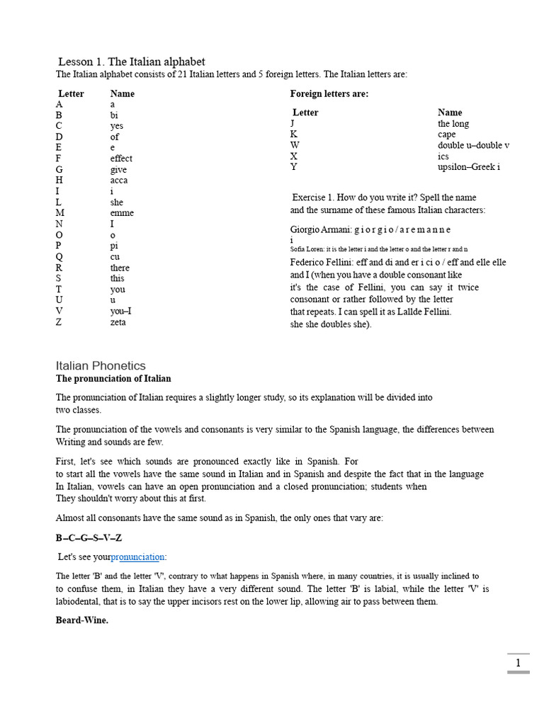 Italian Alphabet and Pronunciation Guide | PDF | Grammatical Gender ...