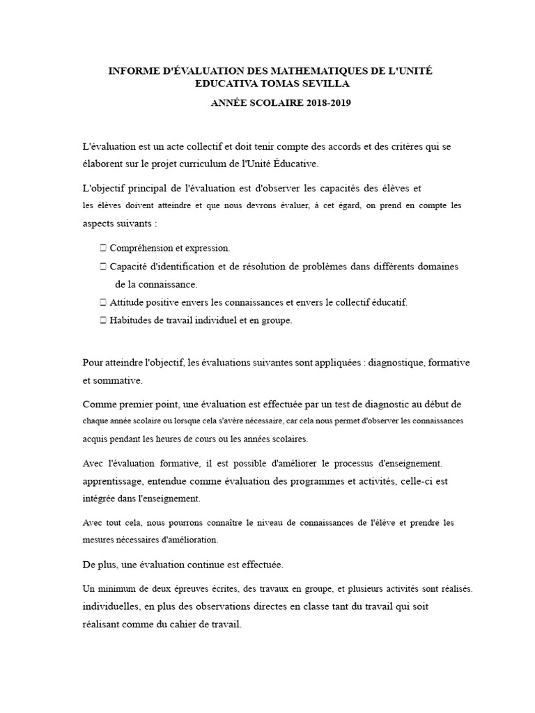 Évaluation des Mathématiques 2018-2019 | PDF