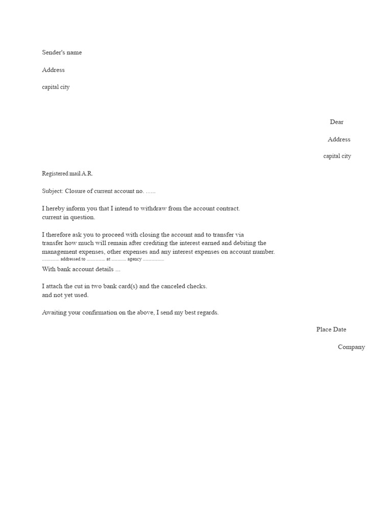 Account Closure Request Letter Template | PDF