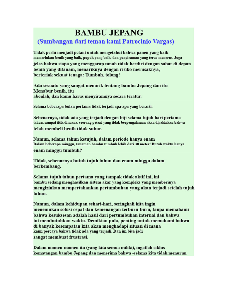 Filosofi Pertumbuhan Bambu Jepang | PDF