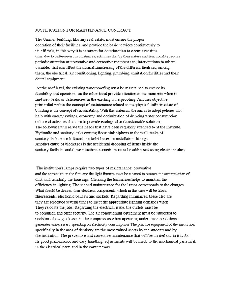 Essential Maintenance Contract Justification | PDF | Lighting ...