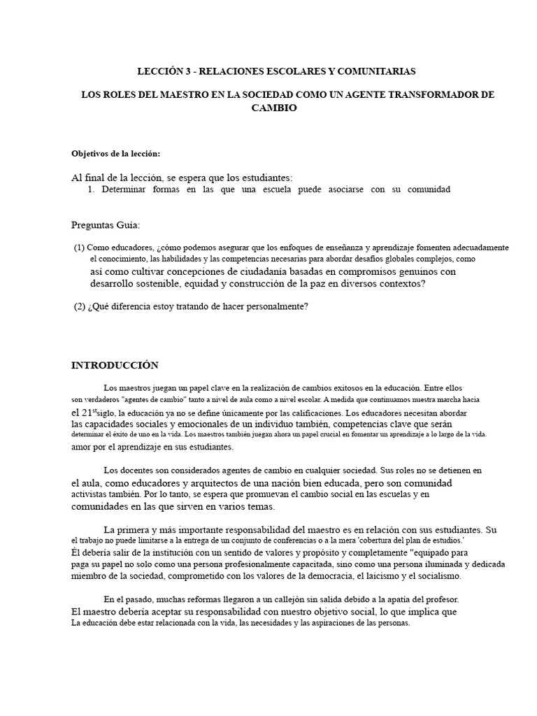 Roles del Maestro como Agente de Cambio | PDF | Escuelas | Comunidad