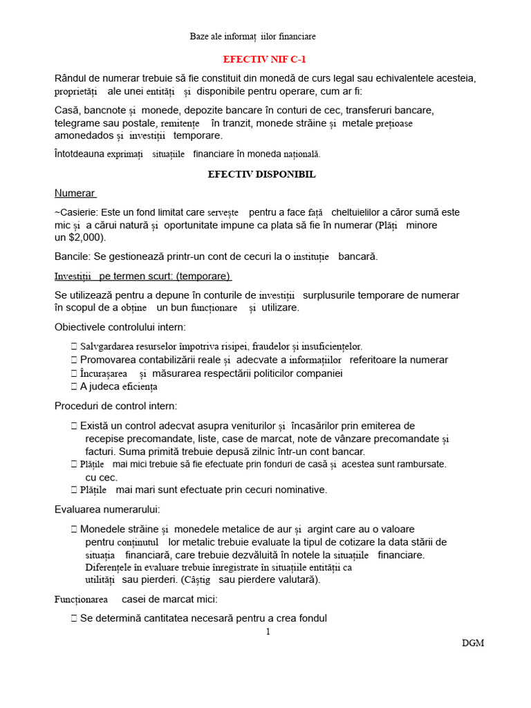 NIF C-1, Numerar Și Echivalente de Numerar | PDF