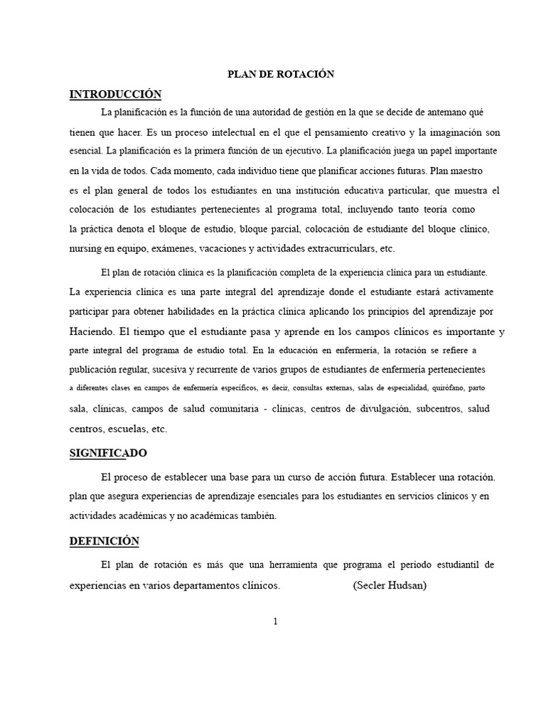 Plan de Rotación Clínica en Educación Enfermera | PDF | Enfermería ...