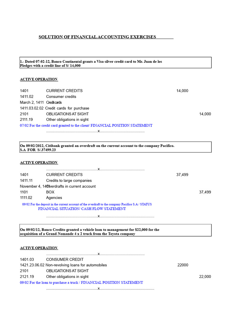 Financial Accounting Exercises | PDF | Transaction Account | Credit Card